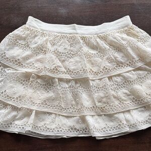 Alice + Olivia Cream Tiered Eyelet Mini Skirt